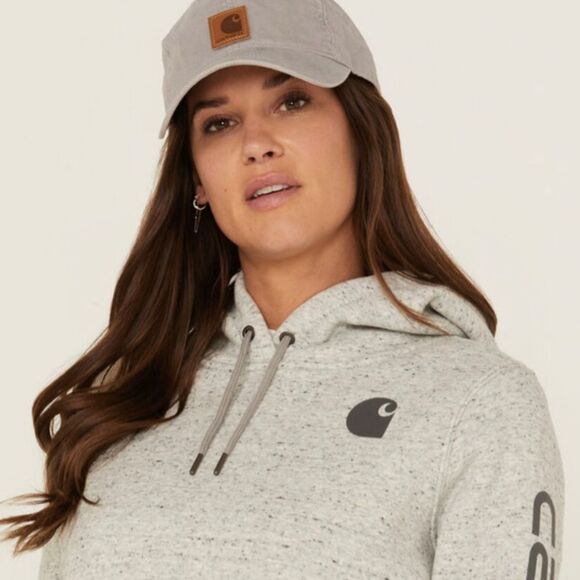 Carhartt Tops - Carhartt Clarksburg Logo Sleeved Heather Gray Hooded Sweatshirt size 20.
